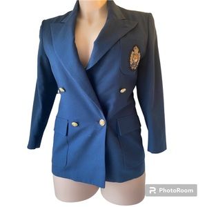 Polo navy blue blazer jacket embroidered